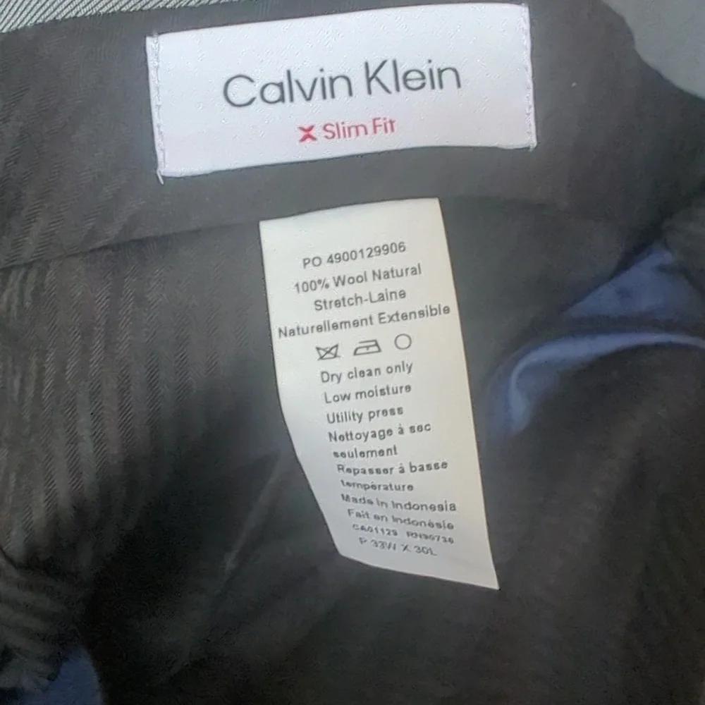 Calvin Klein Slim Fit Men's 100% Wool Natural Stretch Blue Dress Pant NWT 33×30